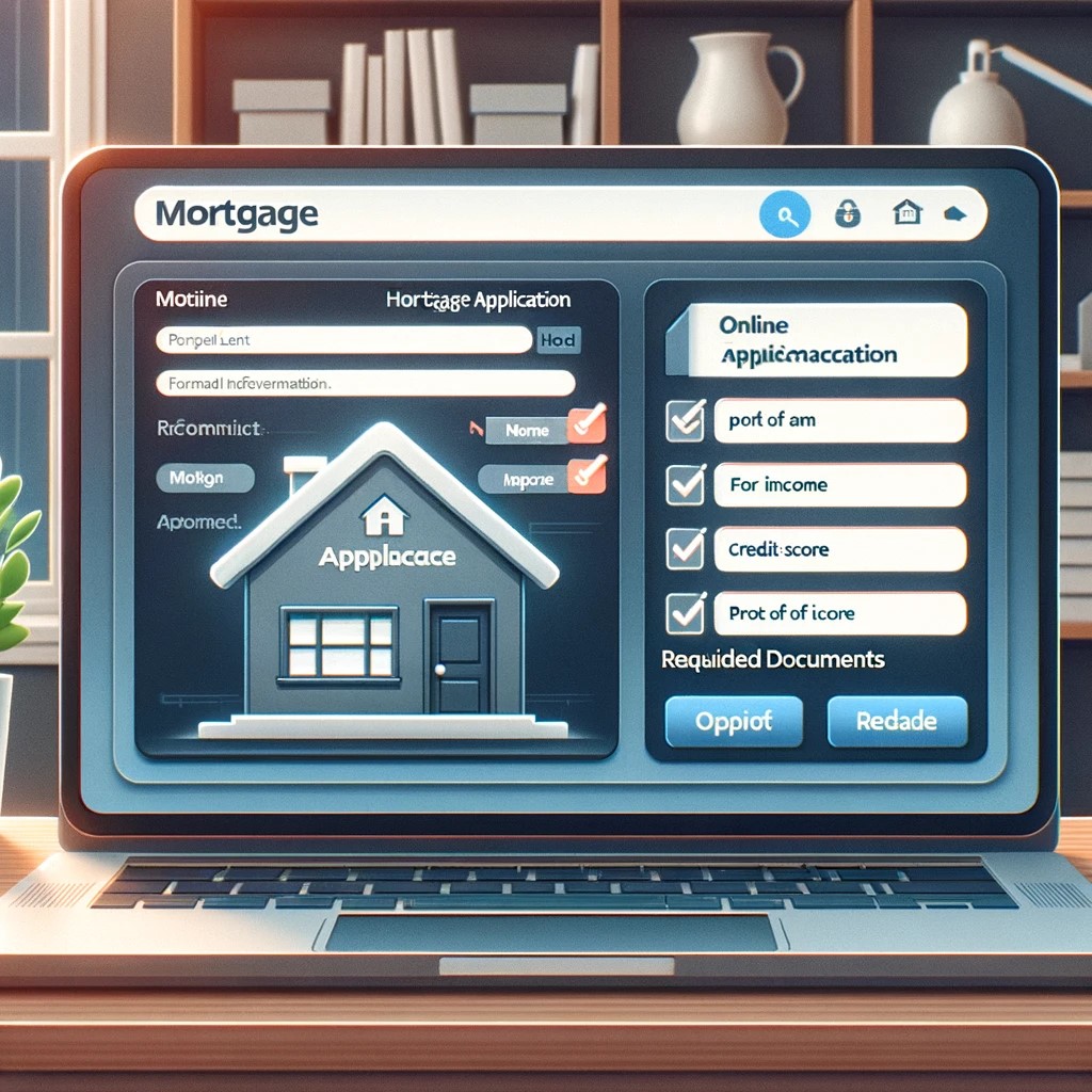 DALL·E 2024-05-14 20.25.27 - A digital illustration of a modern, user-friendly online mortgage application interface on a laptop screen. The interface includes fields for entering